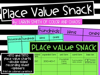 Preview of Place Value Snack Activity -3 and 4 digit - Mats, Recording Sheets, and Spinners