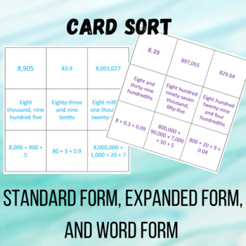 Preview of Place Value - Standard Form, Expanded Form, and Word Form Card Sort