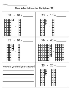 Place Value Subtraction Multiples of 10 by The Real Miss Nelson | TpT