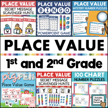 Preview of Place Value Activities 2nd Grade Math Games Centers Task Cards Practice