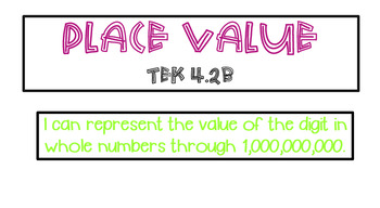 Preview of Place Value  whole numbers through one billion TEK 4.2