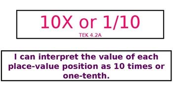 Preview of Place Value TEK 4.2a 10 times one-tenth