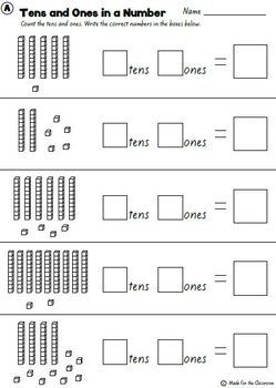 TENS AND ONES place value 100 worksheets by Made for the Classroom