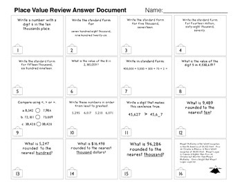 Place Value Task Card Review - Correlates with enVision Math Grade 4 ...