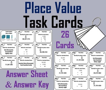 Preview of Place Value Task Cards Activity