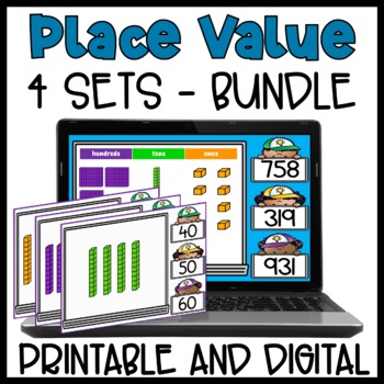 Preview of Place Value Task Cards - 2nd Grade Base 10 Place Values Math Center Bundle