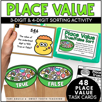 Preview of Place Value Task Cards - 3-Digit & 4-Digit Numbers- St.Patrick's Day - 2nd Grade