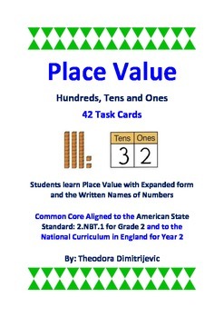 Preview of Place Value Task Cards: 42 Common Core Aligned for 2.NBT.A.1 & 2.NBT.A.1a