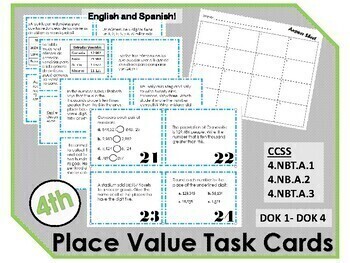 Preview of Place Value Task Cards {English + Spanish!} - DIGITAL + printable