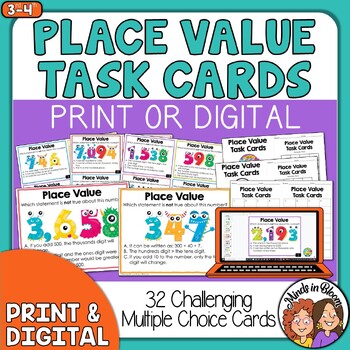Preview of Place Value Games Thousands Hundreds Tens Ones Place Value Task Cards Activities