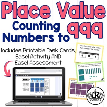 Preview of Place Value Task Cards | Counting Numbers to 999 | w/Easel Activity & Assessment