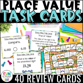 Preview of Place Value Task Cards & Game Math Review