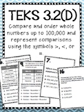 Place Value Task Cards Third Grade TEKS 3.2D Comparing Numbers