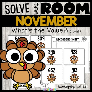 Preview of Place Value Task Cards Value of Underlined Digits Workstation Thanksgiving Math