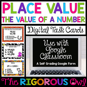 Preview of Place Value Task Cards - Value of a Number - Digital Google Forms - Test Prep