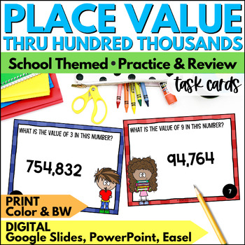 Preview of Place Value Task Cards through the Hundred Thousands Place - Practice & Review