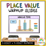 Place Value Teacher Warm-up Slides/  3-digit + 4-digit numbers
