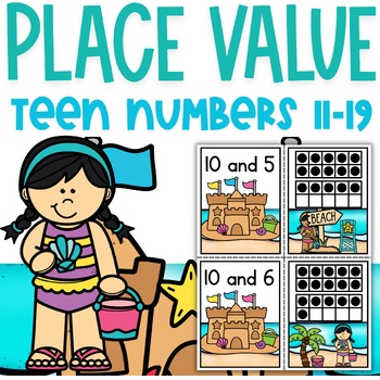 Preview of Summer Themed Task Cards: Teen Numbers