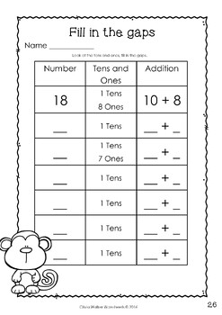 Place Value to 20 - Teen Numbers (10 to 19) - Worksheets / Printables