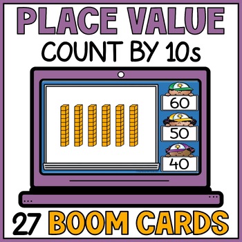 Preview of Place Value Tens Base 10 Blocks Boom Cards - Digital Activity for Place Value
