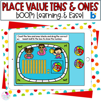 Preview of Place Value Tens and Ones - Summer Math - 1st Grade - BOOM Cards™ - Easel