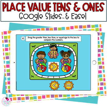Preview of Place Value Tens and Ones - Summer Math - 1st Grade - Google Slides ™ - Easel