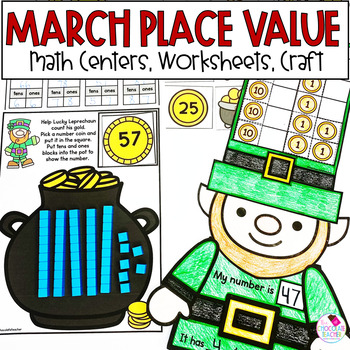 Preview of St. Patrick's Day Place Value Craft, Math Worksheets, Centers