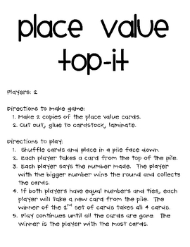 Place Value Tens and Ones Top-it Game