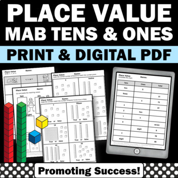 Preview of Place Value Worksheets Tens and Ones Base Ten Blocks Chart 1st Grade Math Review