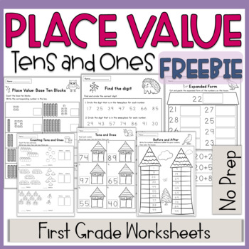 Preview of Place Value Tens and Ones Worksheets First Grade Math FREEBIE