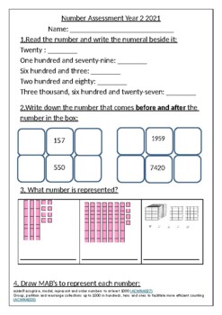 Preview of Place Value Test Assessment ACARA Year 2 Australia