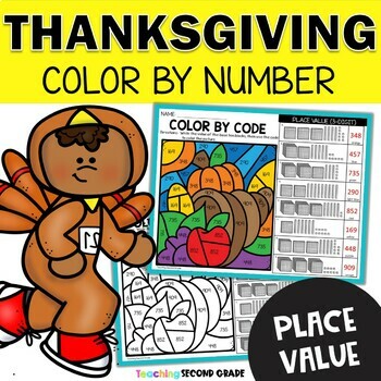 Preview of Place Value Thanksgiving Color by Number - November Morning Work Base Ten