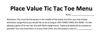 Preview of Place Value Tic Tac Toe Menu