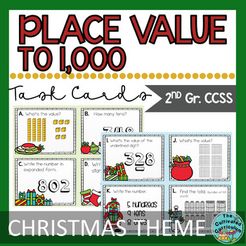 Preview of Place Value To 1,000 Task Cards Christmas