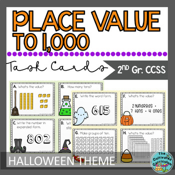 Preview of Place Value To 1,000 Task Cards Halloween