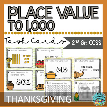 Preview of Place Value To 1,000 Task Cards Thanksgiving