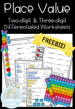 Preview of Place Value Two-digit/Three-digit differentiated worksheets/activity FREEBIE!