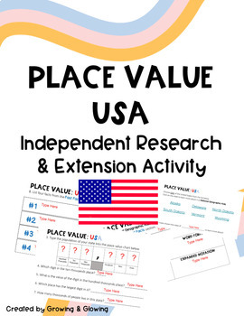 Preview of Place Value USA - Math Independent Project & Extension Slides