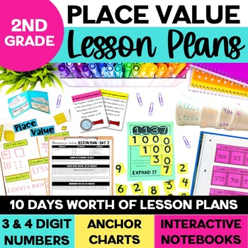 Preview of Place Value Unit for 2nd Grade - Place Value Chart, Games, Posters, & Lessons