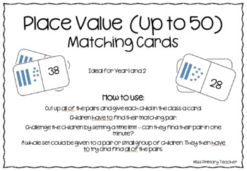 Preview of Place Value (Up to 50) Matching Cards