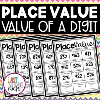Preview of Place Value: Value of a Digit in the Hundreds, Tens, & Ones Place Worksheet Pack