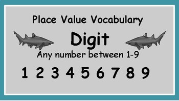 Preview of Place Value Vocabulary Cards (Shark Themed)
