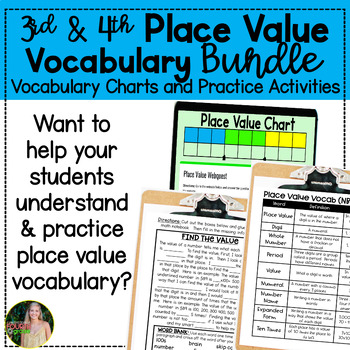 Preview of Place Value Vocabulary Practice Bundle | 3rd & 4th Grade
