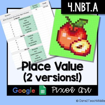Preview of Place Value - Whole Number (2 versions) | Google Sheet Pixel Art | Self Grading!