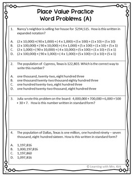 place value problem solving grade 4