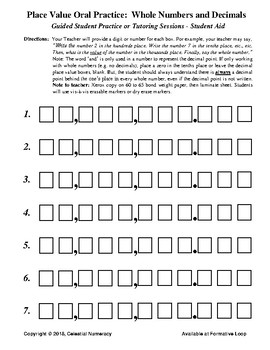 Preview of Place Value - Whole Numbers and Decimals - Oral Practice - Student Aid (FREE)