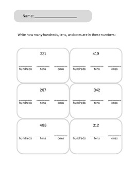 Preview of Place Value Within 500 Worksheet
