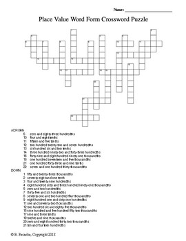 Place Value Word Form Crossword Puzzle by Reincke #39 s Education Store