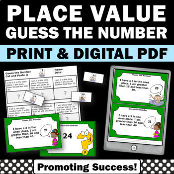 Preview of Place Value Worksheets Tens and Ones Math Task Cards SCOOT Game Cut and Paste