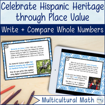 Preview of Real World Math about Hispanic Heritage - 4th Grade Place Value Word Problems